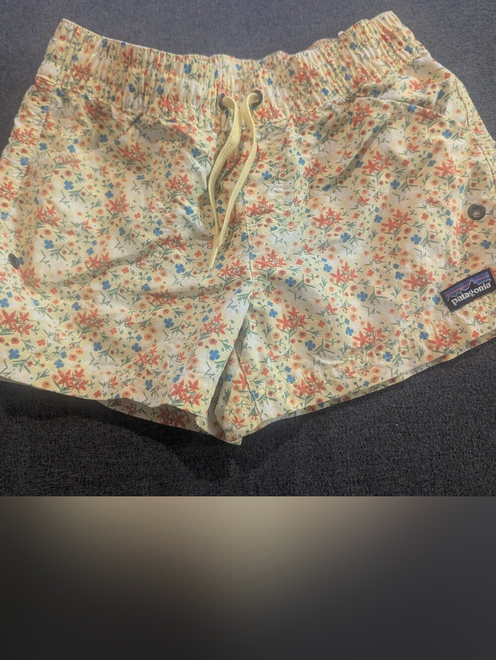 Patagonia Kids Floral Print Yellow Shorts with Multicolor Flowers